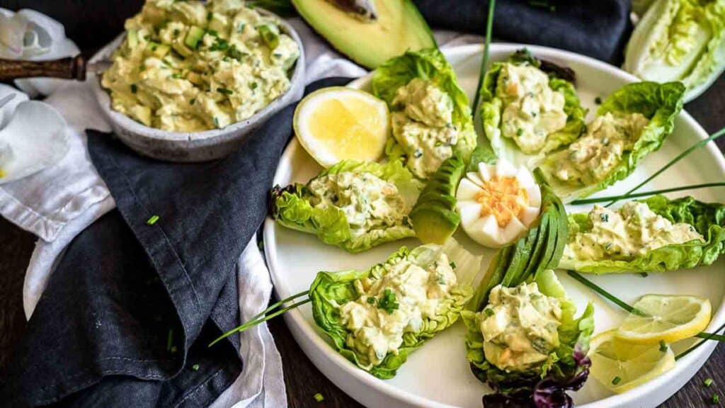 Avocado Egg Salad on a salad leaves.