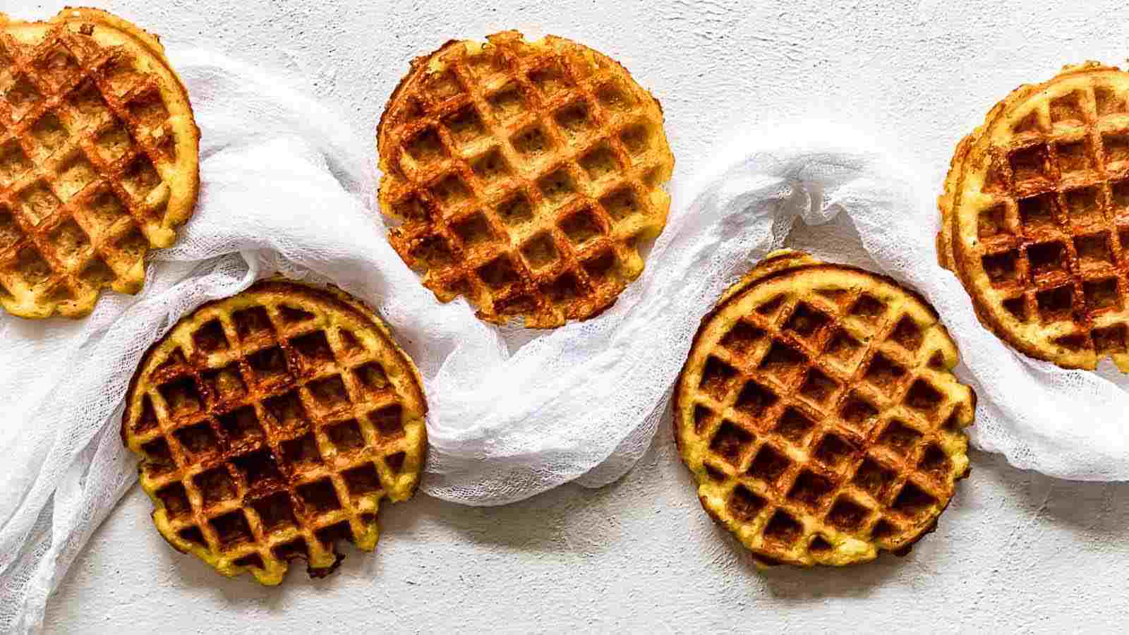 Yogurt Keto Chaffles spread on a white napkin. 