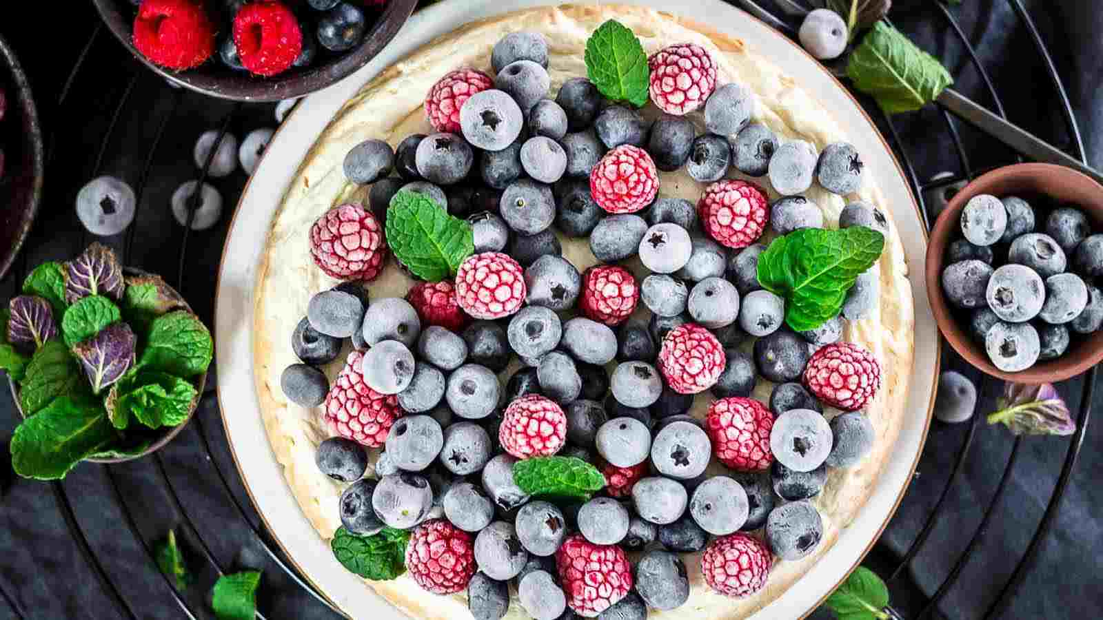 Instant Pot Cheesecake with frozen berries on top. 