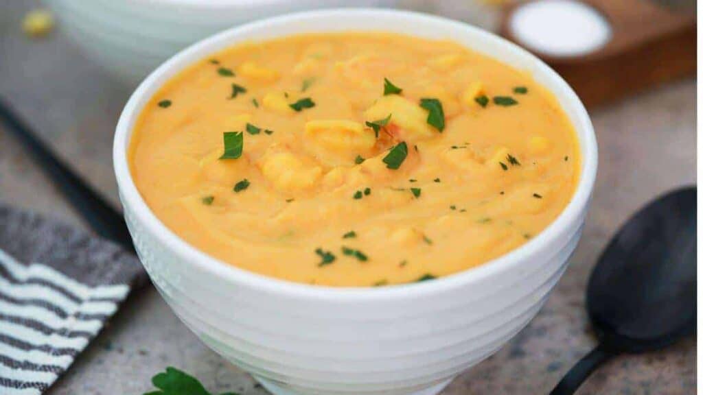 Two bowls of corn soup, a lunch worth taking a break for.