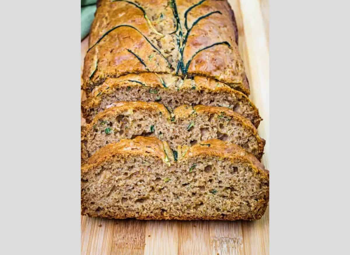 A closeup of sliced Zucchini Bread.