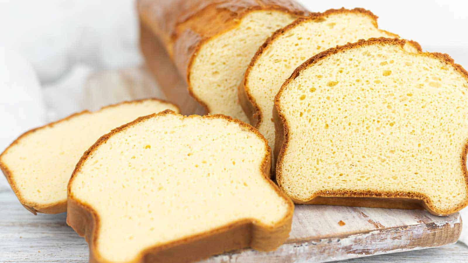 Keto Brioche Bread loaf sliced. 