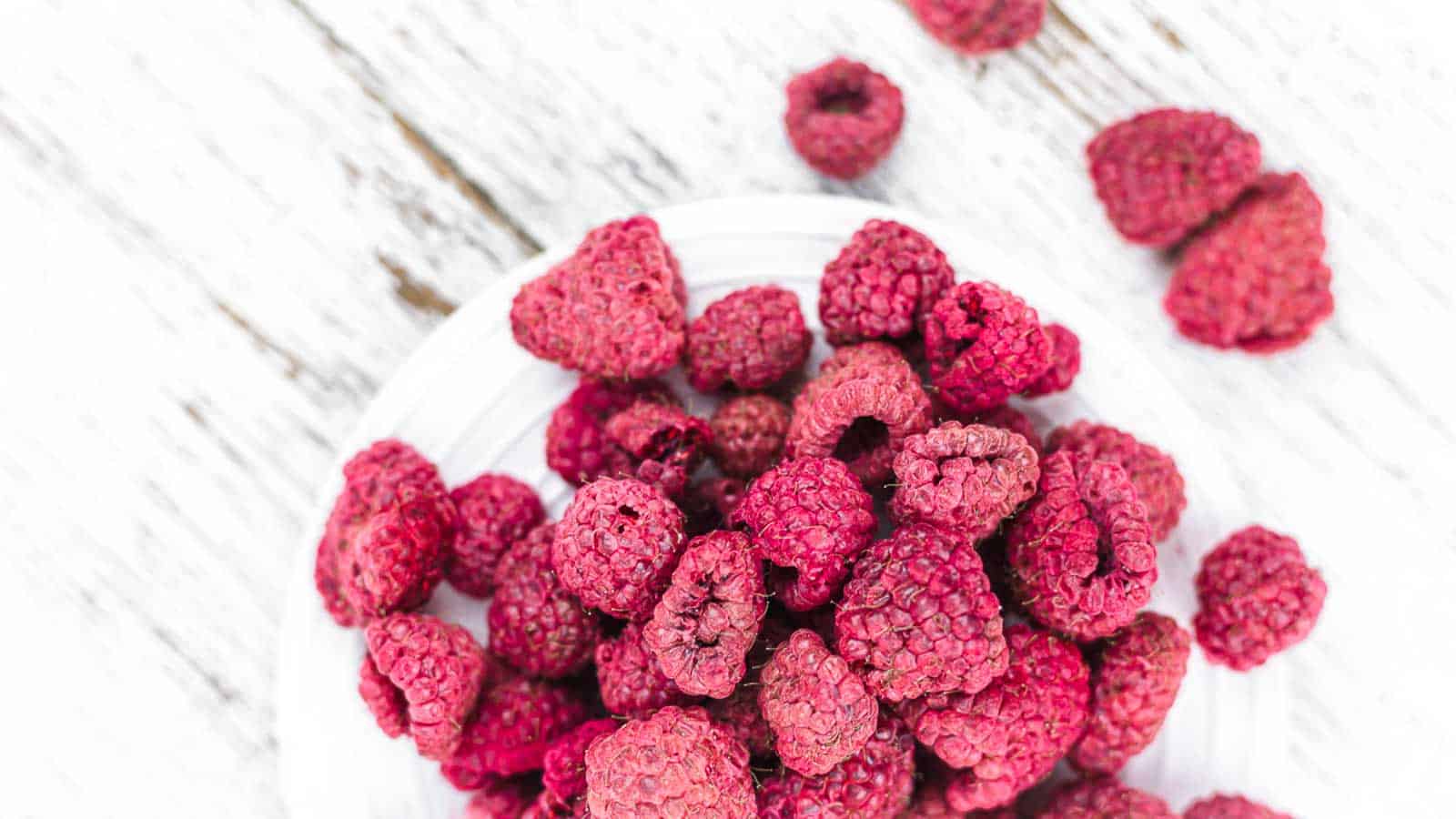 Dried Raspberries on a plate.