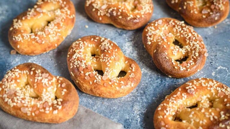 Pretzels Fathead Dough on a blue board.