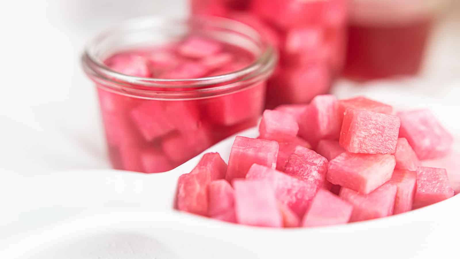 Korean Pickled Radish served in a bowl.