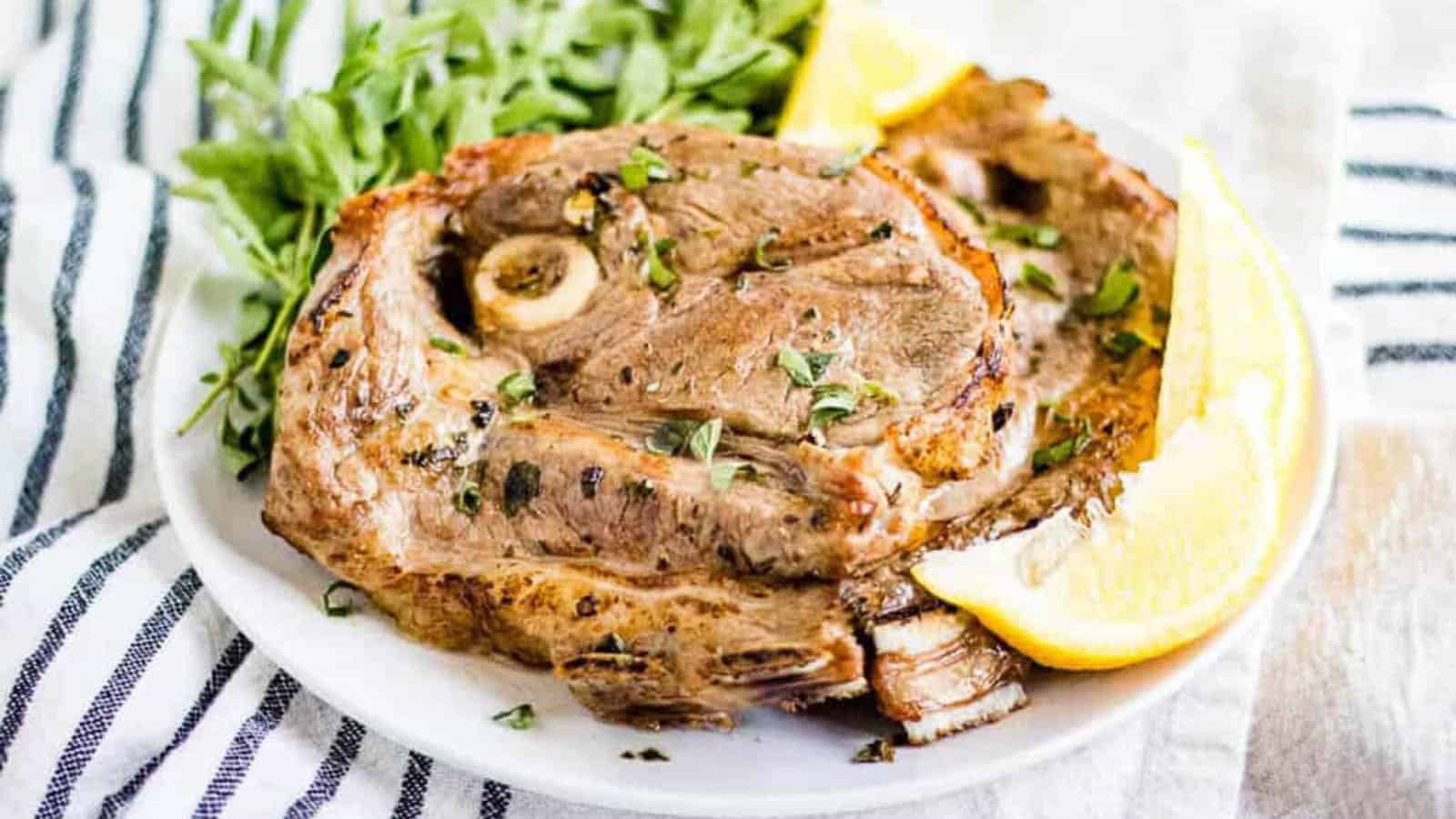 Lamb chop with fresh herbs.