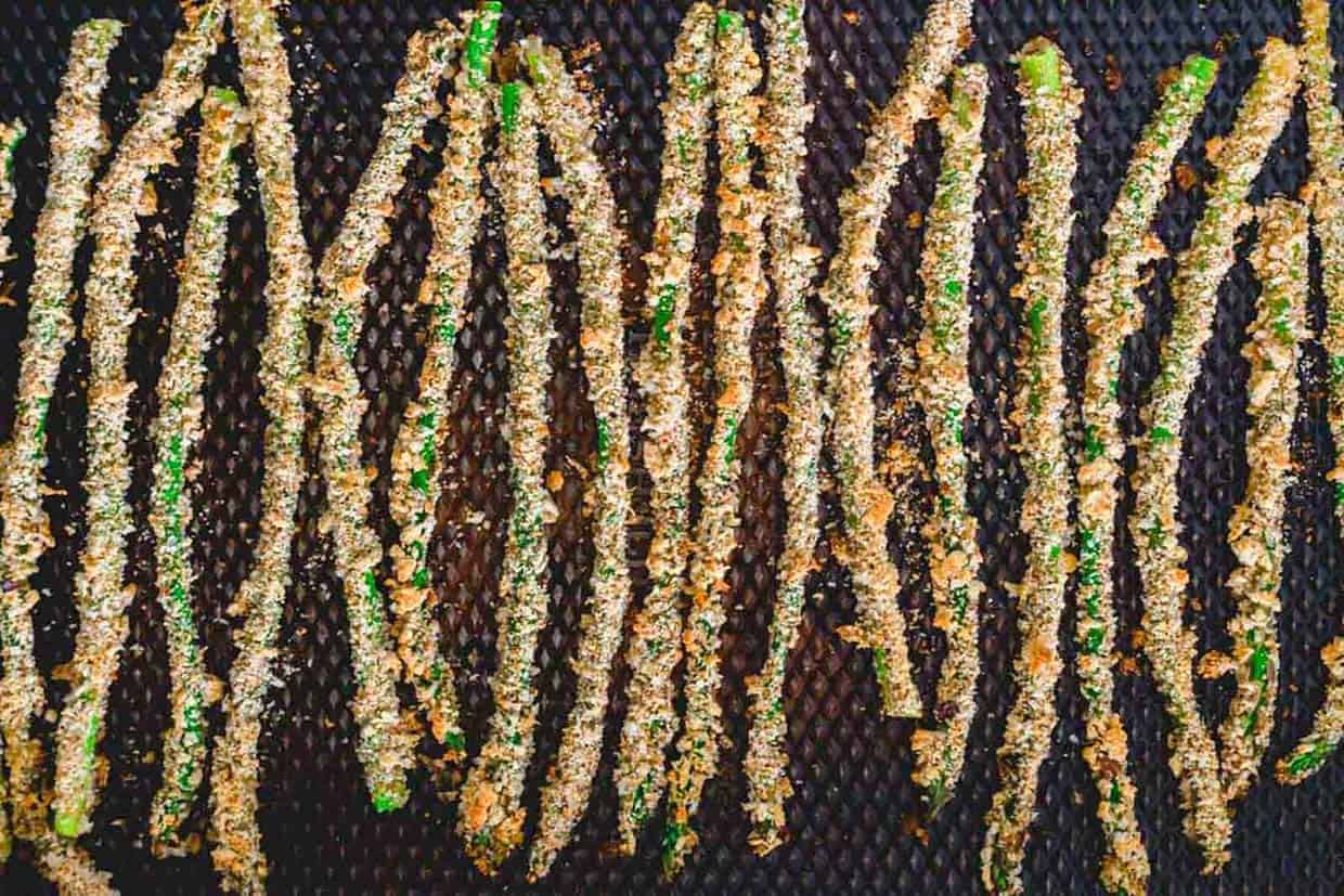 Crispy Baked Asparagus Fries on a rack.