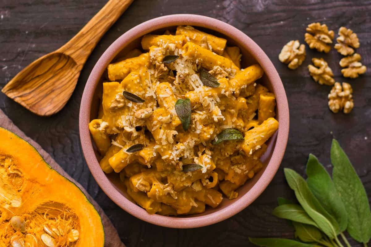 Bowl of Pumpkin Sage Pasta.