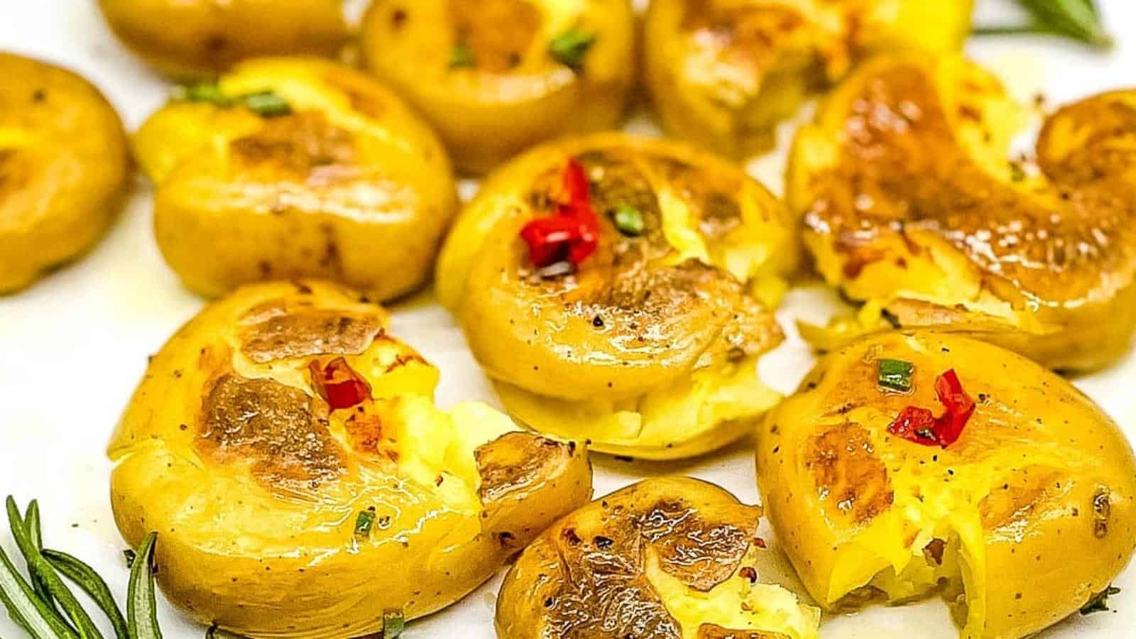 Calabrian potatoes on a white plate.