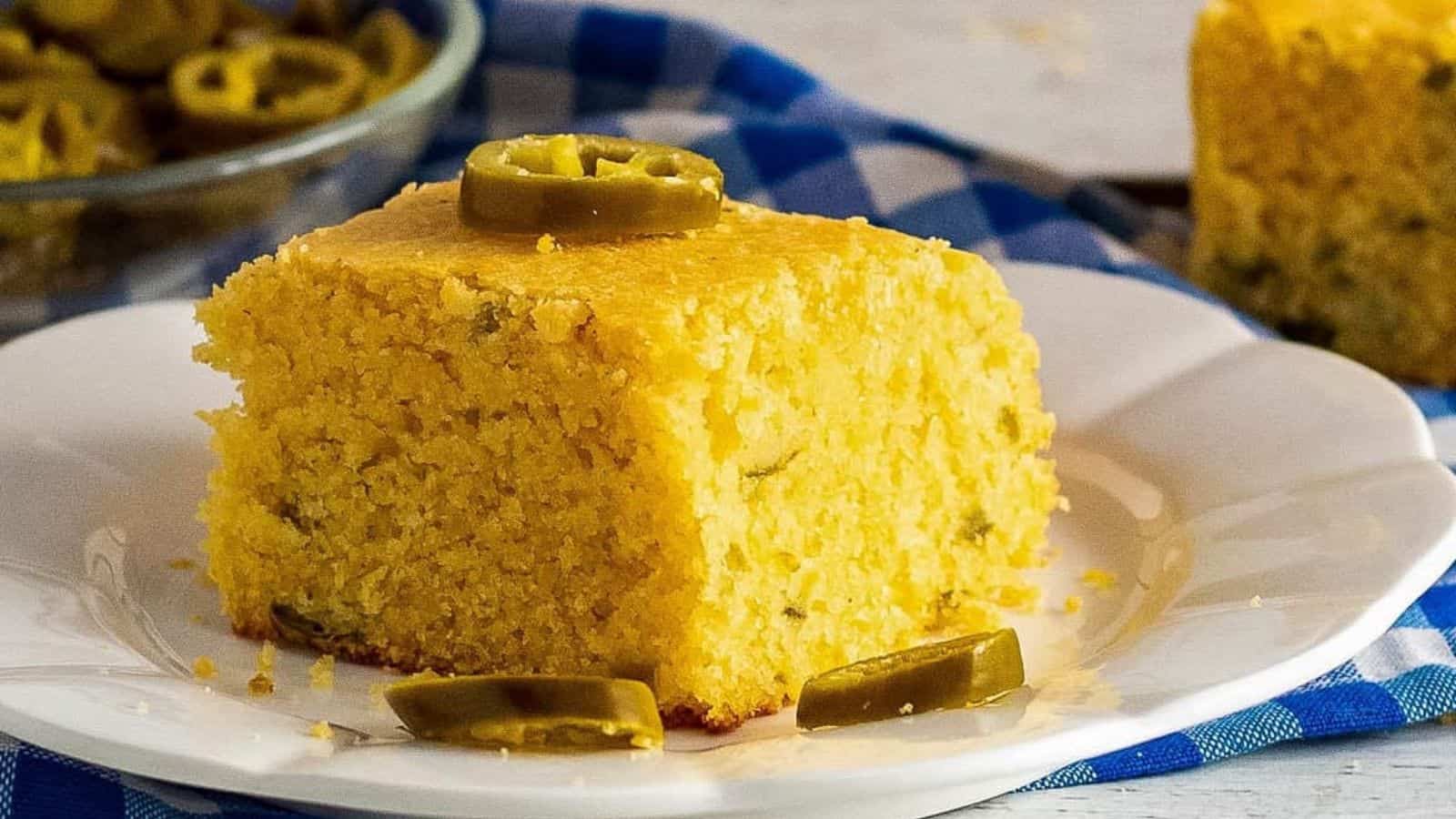 Honey Jalapeno Cornbread on a plate.