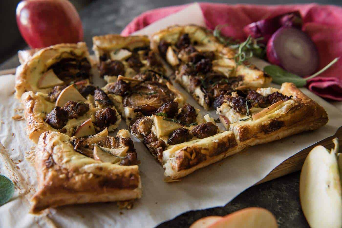 A cut tart on a plate.