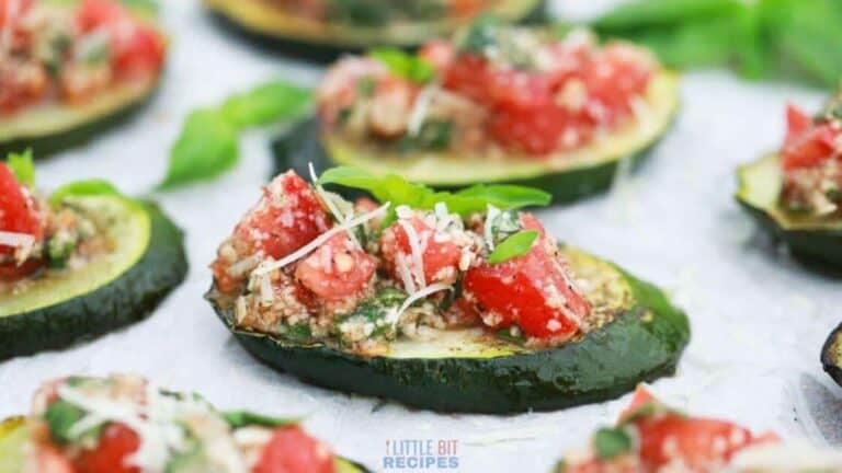 Zucchini bruschetta on parchment paper.