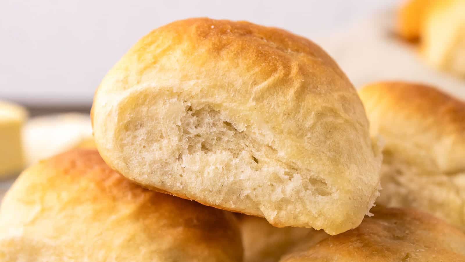 A stack of bread rolls.