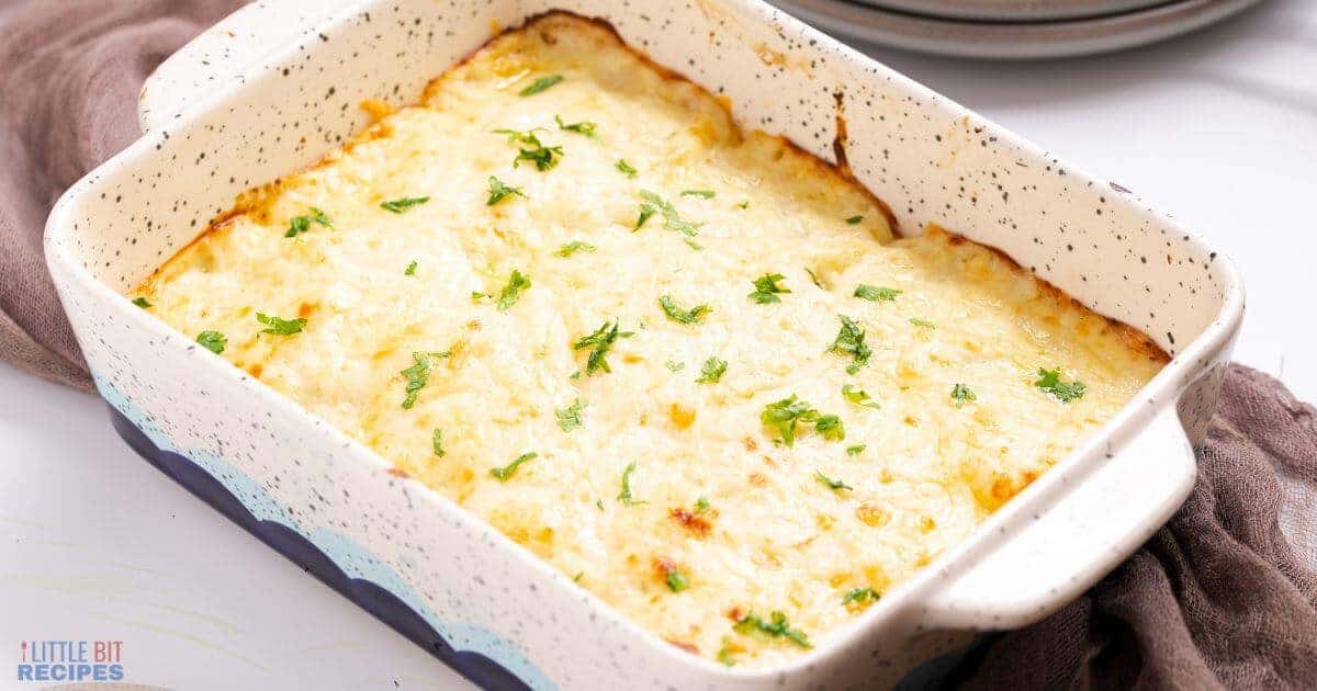 Small baking dish with scalloped potatoes.