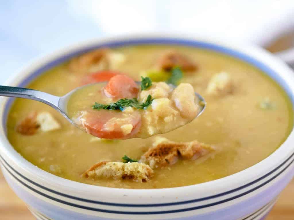 Easy salmon chowder in bowl.