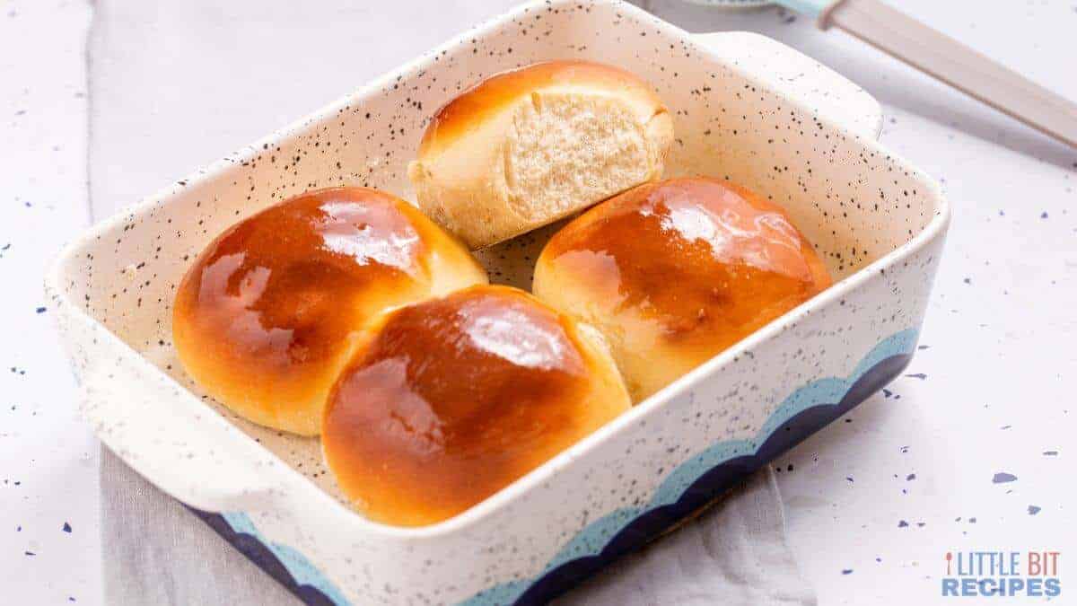 Yeast rolls in baking dish.