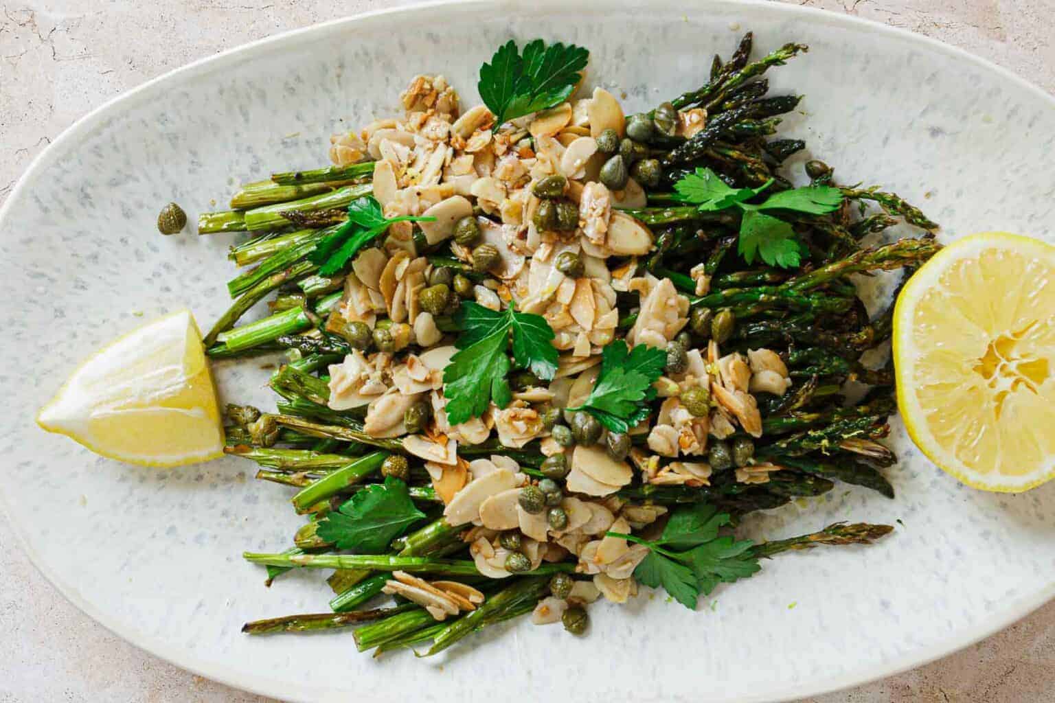 Air-fried asparagus spears with crispy texture.