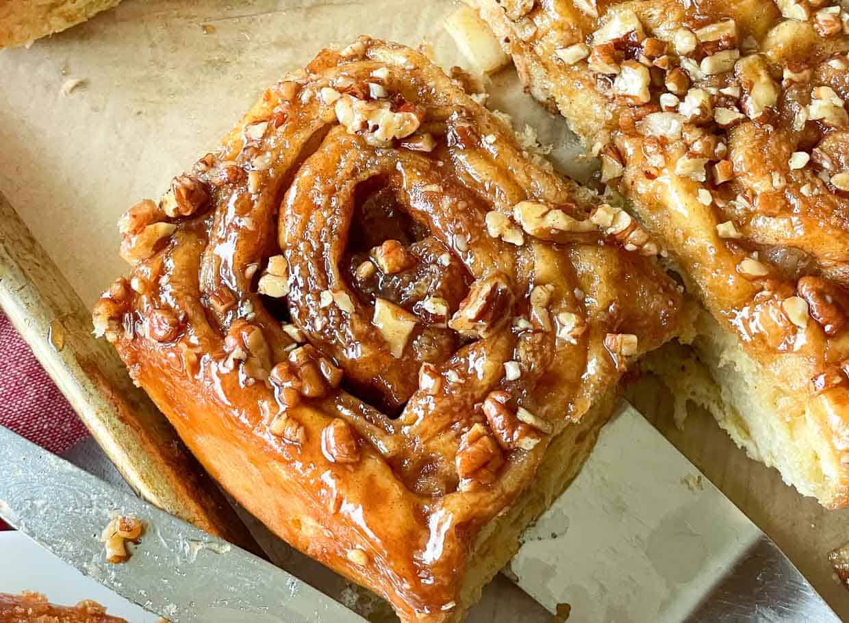 Apple Cinnamon Roll on a spatula.