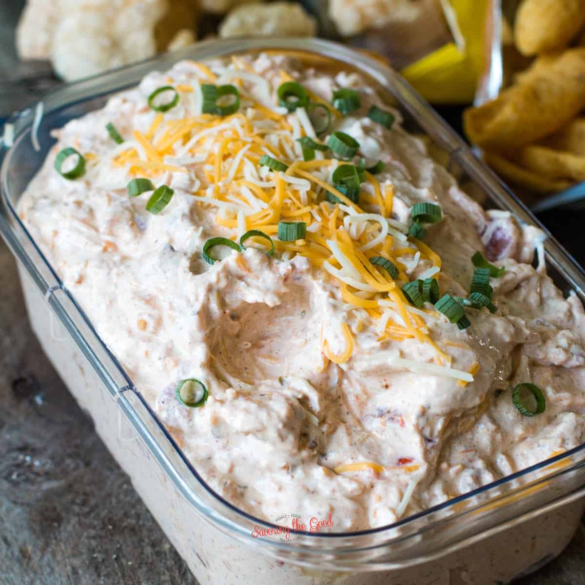 Boat Dip in a clear rectangle storage container.