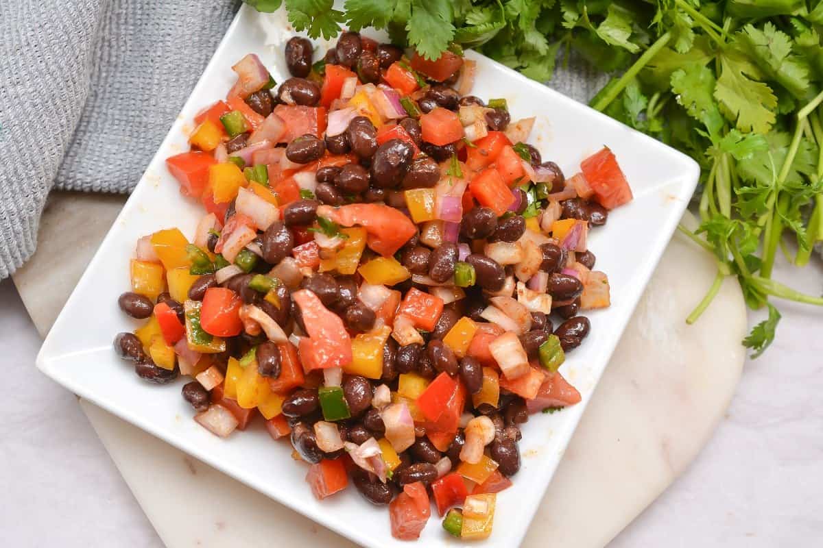 Black bean salsa on a white plate.