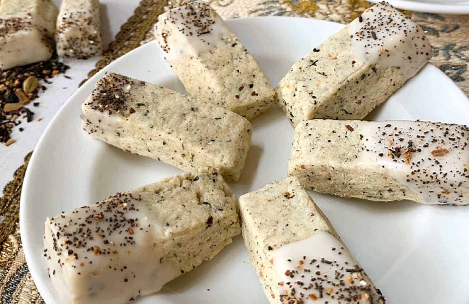 Chai cookies on a white plate.