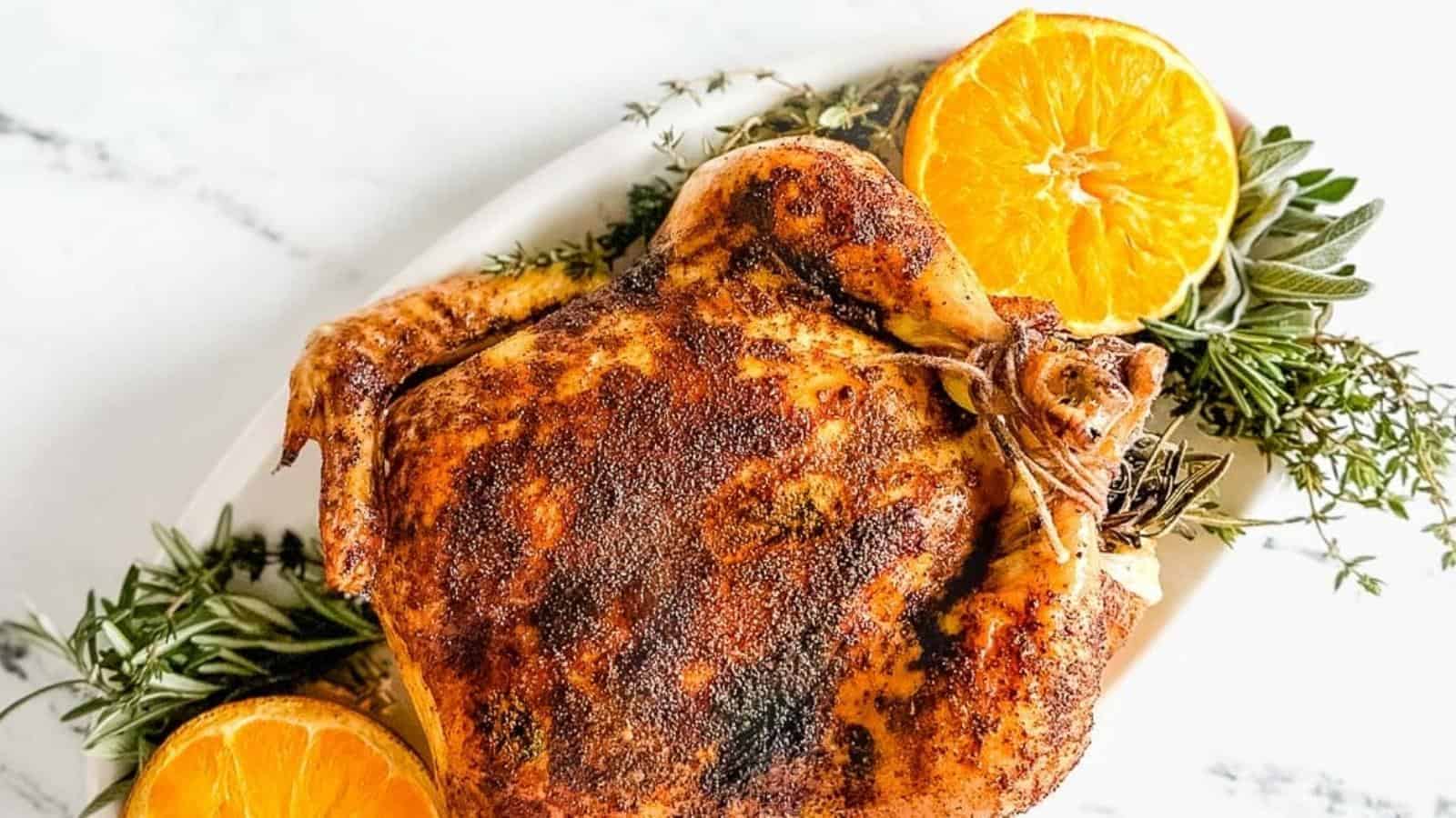 Roast chicken with oranges.