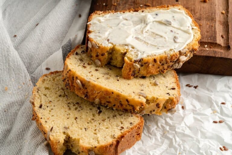 Seed bread on a cutting board.