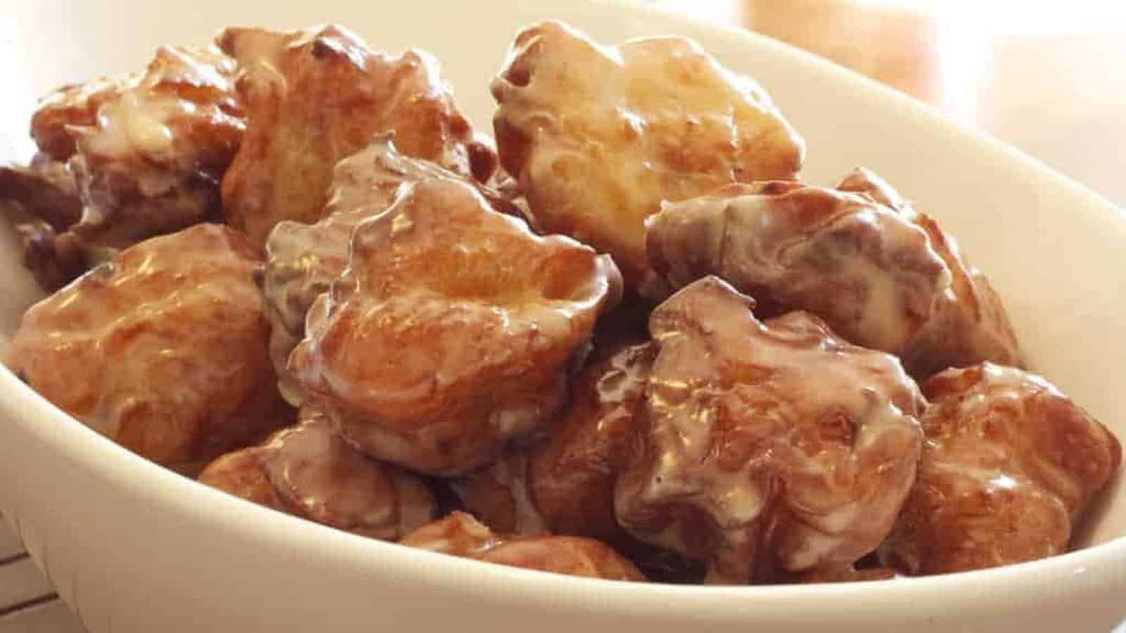 Maple Bacon Beignets in a bowl.