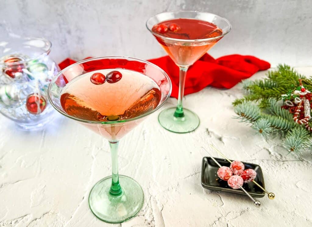 Cranberry Cosmosas in martini glasses.