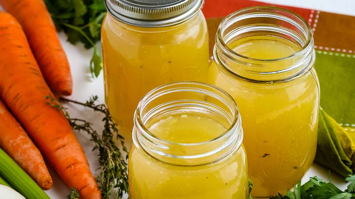 Turkey stock in Mason jars.