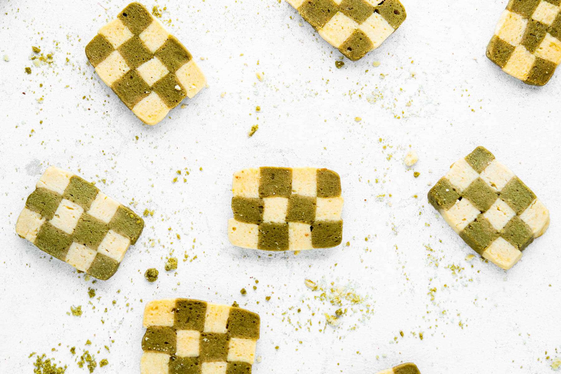 Matcha Cookies sit on a white surface.