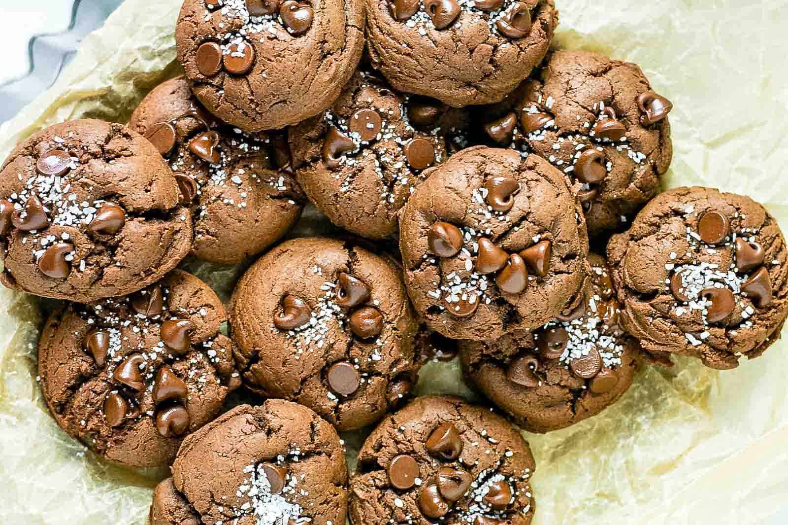 Chocolate chip cookies in a paper bag, perfect for indulging in delicious chocolate treats.