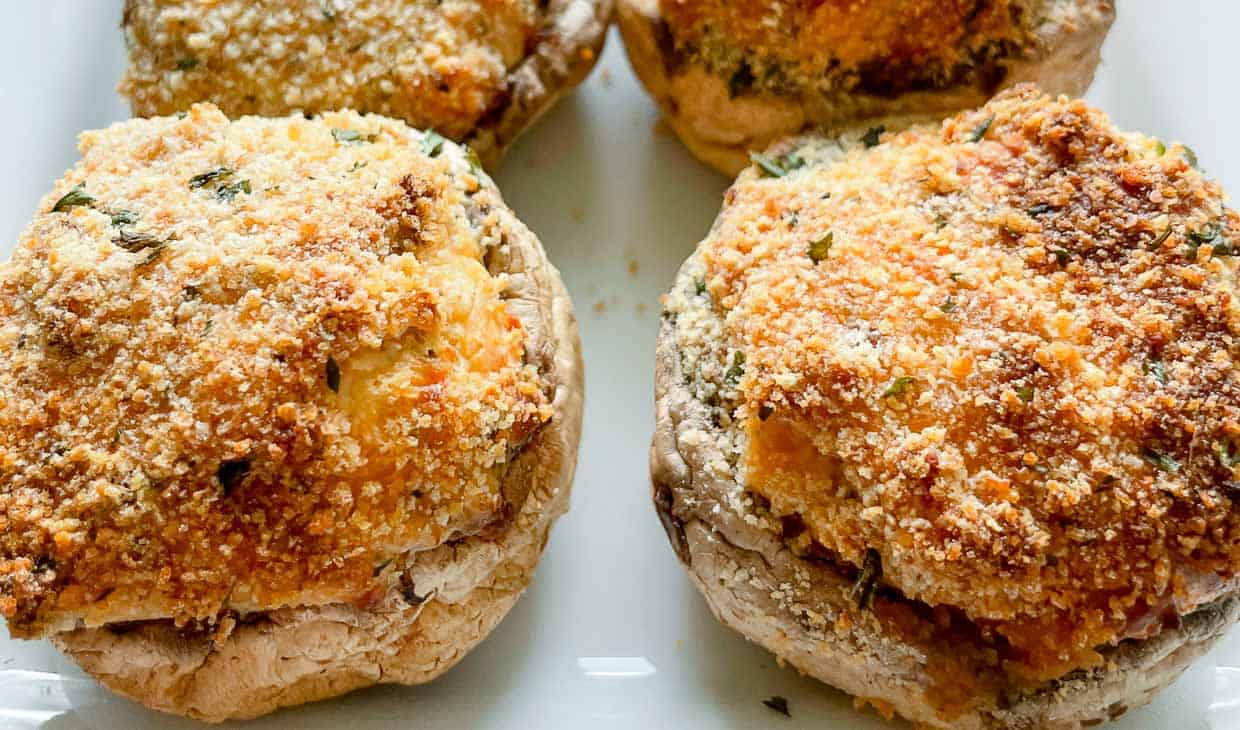 Close up of stuffed mushrooms.