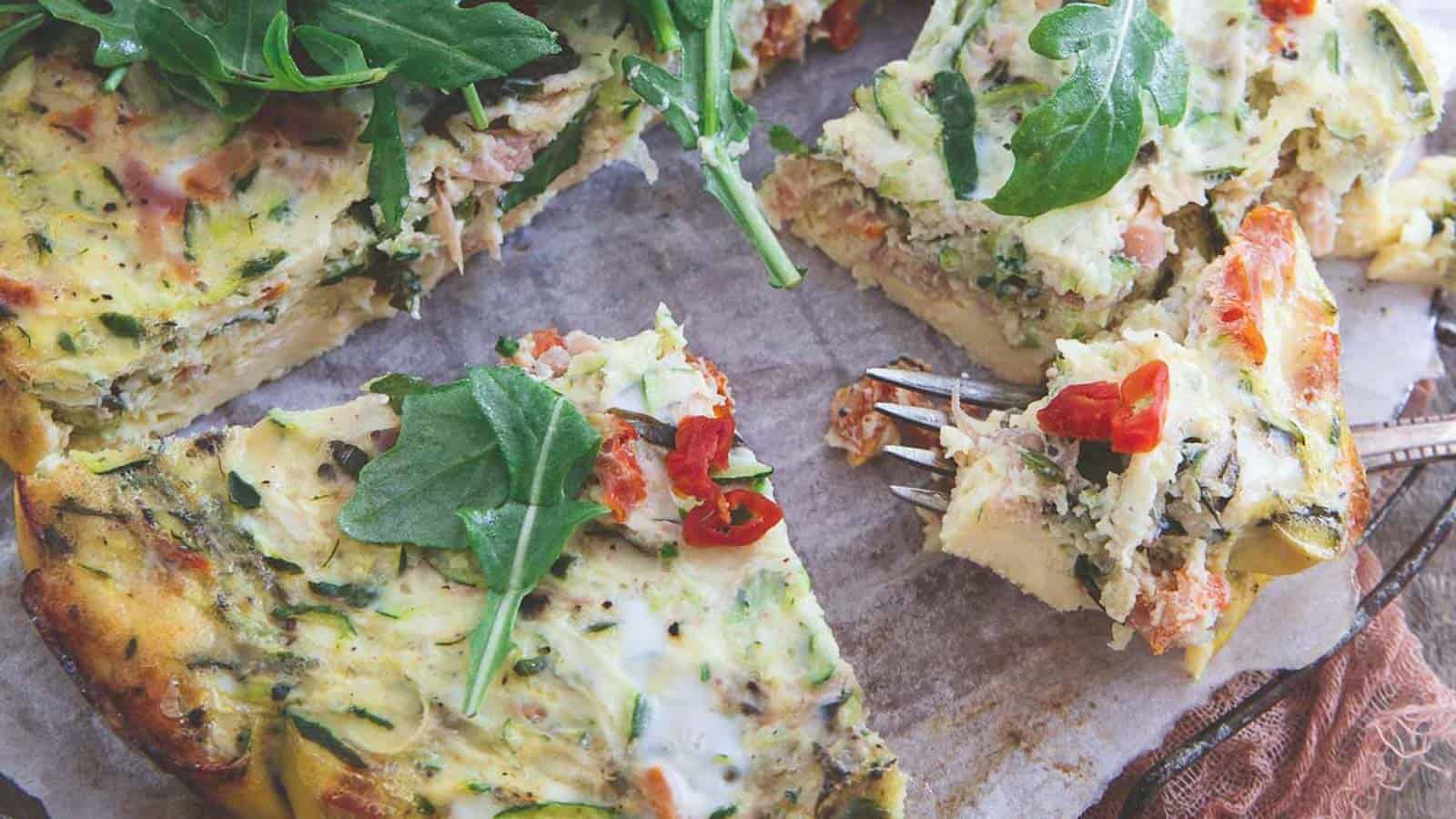 Slow cooker frittata with arugula and sun-dried tomatoes.